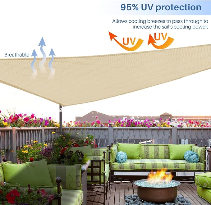 E&K Sunrise 6' x 6' x 6' Sun Shade Sail Triangle Canopy Shade Cover UV Block for Patio Backyard Garden Outdoor (Sand)