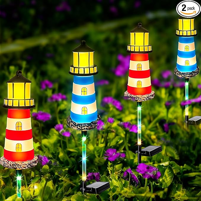 Solar Garden Lights Outdoor Decorations, 4 Packs Lighthouse Waterproof, Lights walkways Garden Decor for Outside Landscape Light, for Yard, Patio, Pathway Decor, Gifts