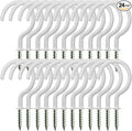24 Pack Ceiling Hooks for Hanging Plants - 2.2 inches Heavy Duty, Hanging Hooks for Christmas Lights, Cups, Decors - White Vinyl Coated Screw in Plant Hanger Hook Indoor and Outdoor
