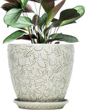 10inch Retro Ceramic Planter with Drainage Hole and Saucer for Multiple Plants, Indoor-Outdoor Garden Pots for Succulent, Orchid, and Flower (Fits Inner Pots Up to 9 Inch, Retro White)