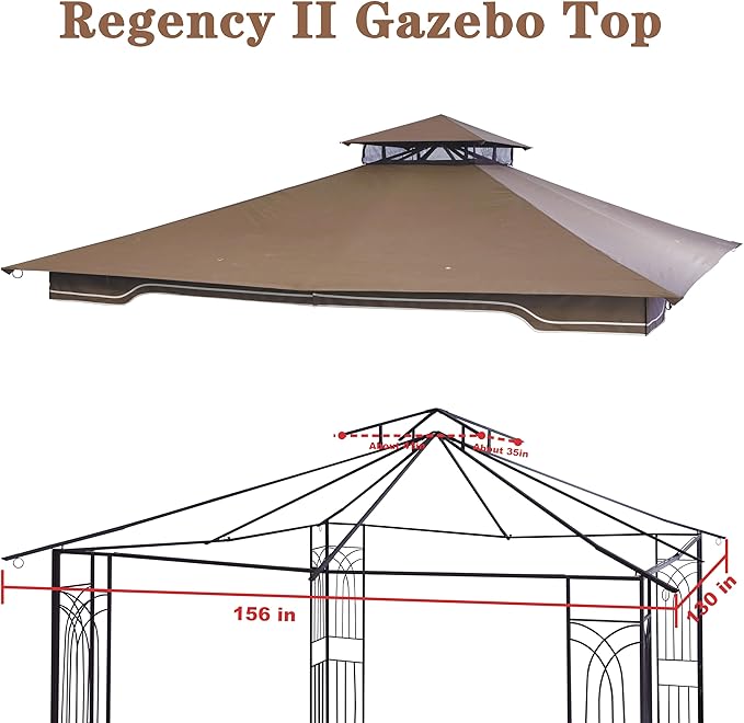 SCOCANOPY Replacement Gazebo Canopy for 10 x 12 Regency II Patio Gazebo Model L-GZ798PST,A101004104,A101004105,(Brown)