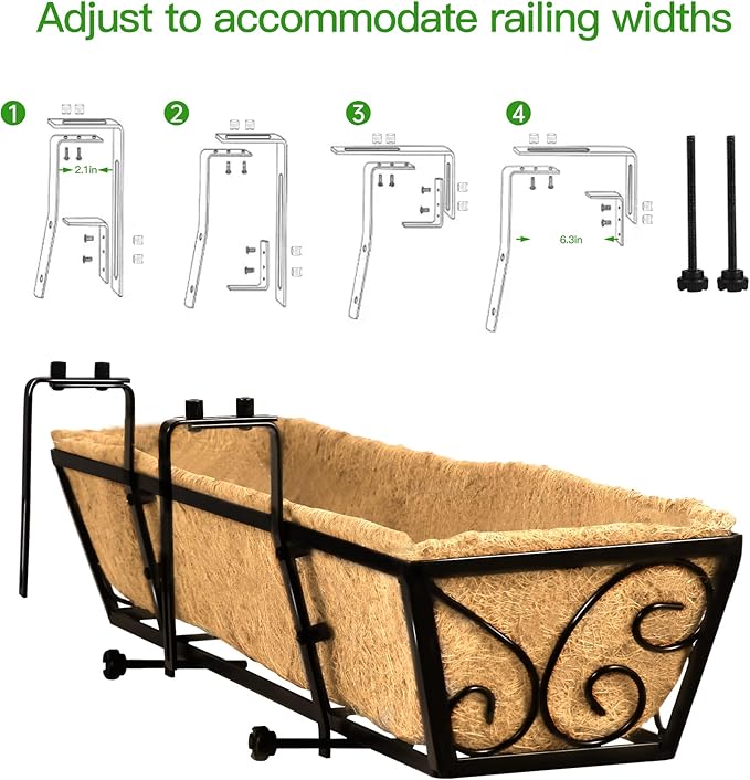 Y&M 24 Inch Window Deck with Coco Liner, Fence Metal Hanging Flower Planter Window Basket Deck Railing Planter Boxes for Outdoor Garden Lawn-Butterfly, 6pcs