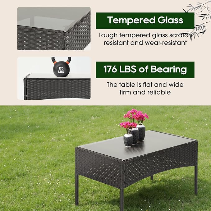 FDW | 4-Piece Patio Furniture Set | Red | Outdoor Wicker Furniture with Coffee Table | Modern Rattan Chairs Conversation Set | Outdoor Seating | Weather-Resistant | for Porch, Garden, Lawn