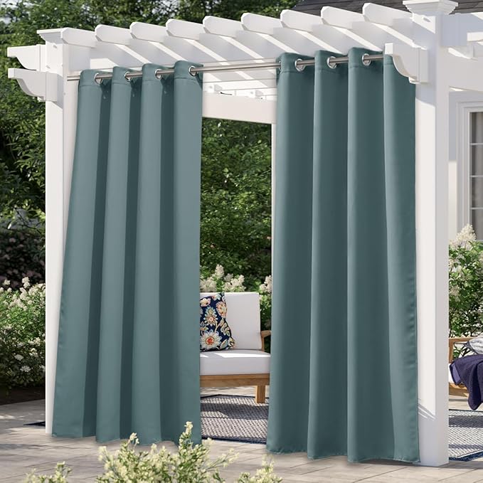 NICETOWN Greyish Blue Outdoor Curtains for Patio Waterproof, Thermal Insulated Rustproof Grommet Blackout Indoor Outdoor Gazebo Curtains Window Treatments for Outdoor Events, W52 x L84, 1 Panel