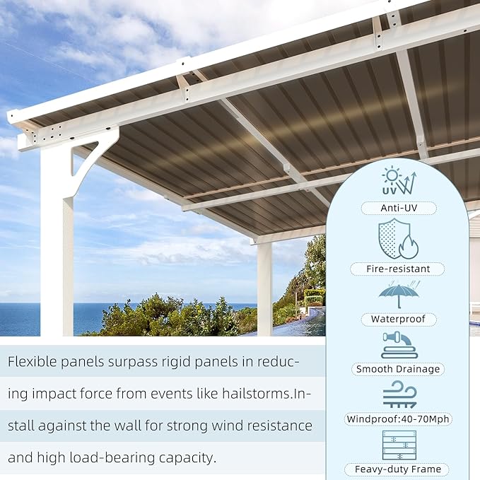 AECOJOY 10' x 10' Pergola Gazebo in White, Small Wall Mounted Pergolas and Gazebos on Clearance, Outdoor Patio Lean to Gazebo Metal Awnings for Deck, Porch, Backyard and More