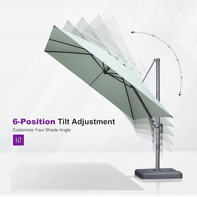 PURPLE LEAF 10' X 13' Rectangle Cantilever Umbrella with Base Outdoor Large Aluminum Patio Umbrella with 3-Year Fade Resistance Recycled Fabric and 360-degree Rotation for Deck Pool Garden, Mint Green