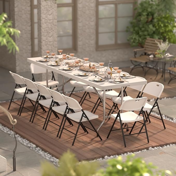 Nazhura 350 Weight Limit Heavy Duty Plastic Folding Chair with Reinfoced Steel Frame for Indoor and Outdoor, Wedding, Party, Restaurant, Meeting Room, Patio and Garden (White, 6 Pack)