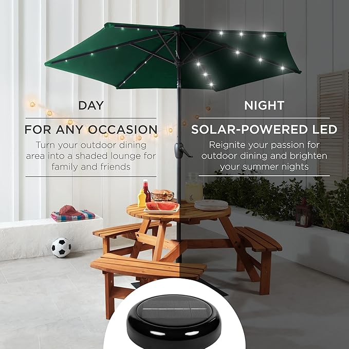 Best Choice Products 7.5ft Outdoor Solar Market Table Patio Umbrella for Deck, Pool w/Tilt, Crank, LED Lights - Green