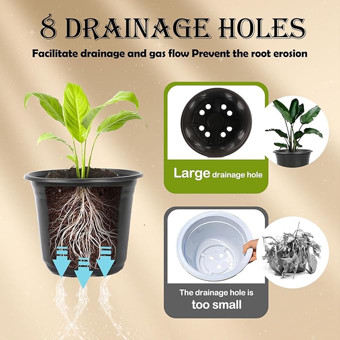 100 Packs 5 Inch Nursery Pots, 4 5 6 Inches Plastic Nursery Pots for Plants with Drainage Holes, Seed Starting Garden Pots of Flower Plant Container for Succulents, Transplanting (100, 5 Inch)
