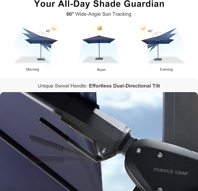 PURPLE LEAF 8' X 8' Left-right Tilting Patio Umbrella Outdoor Cantilever Swivel Square Umbrella Aluminum Offset Umbrella with 360-degree Rotation for Garden Deck Pool Patio Navy Blue