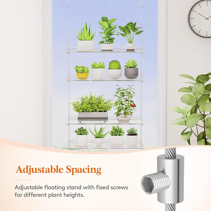 Lifewit 2-Tier Window Plant Shelves 15", Acrylic Adjustable Hanging Floating Shelf, Window Sill Extender for Succulent Plants, Micro Greens, Seed Starter Pots, Herb Planters 38 x 15 cm/15x6