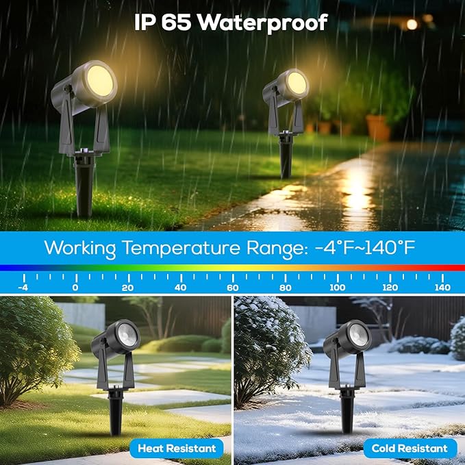 ZYAN Landscape Spotlights with Sensor, 5 Lighting Modes for Brightness Adjustment, Dimmable Timer Auto On Off, Low Voltage Outdoor IP65 Waterproof for Patio Yard Garden Pathway, Warm White (4 Pack)