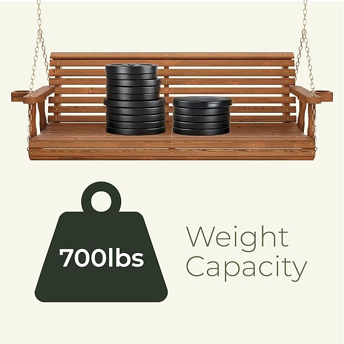Amish Casual 6 Foot Roll Back Porch Swing with Cup Holders in Cedar Stain - Amish Made in The USA from Treated Pine Heavy Duty 700 Lb. Weight Capacity
