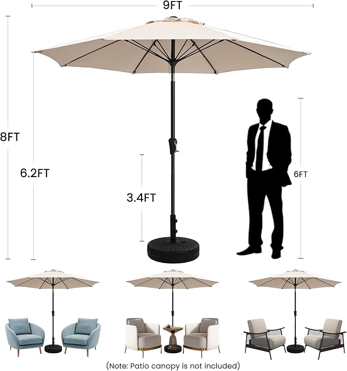 Ayge 9FT Large Outdoor Patio Umbrella Market Table Umbrella-UV Resistant, Easy Push Button Tilt and Crank, 8 Sturdy Fiberglass Ribs Heavy-Duty Pool Umbrella for Deck, Backyard,Garden,Orange