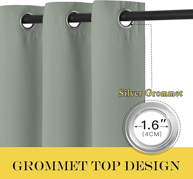 NICETOWN Sage Green Blackout Curtains & Drapes for Bedroom - Room Darkening Energy Saving Thermal Insulated Grommet Voice Reducing Room Divider Window Treatment for Patio (1 Panel, W66 x L72)
