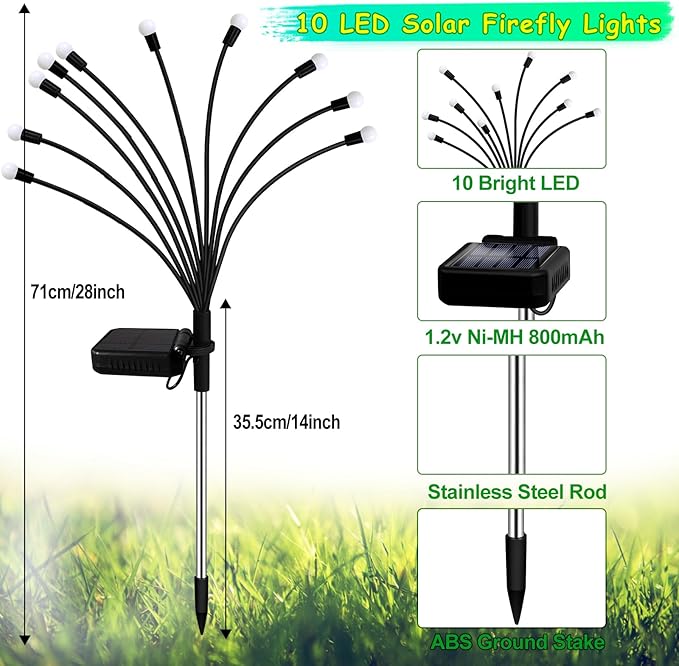 Kohlrabi Solar Garden Lights Outdoor, 6 Pack 60 LED Blue Firefly Lights Waterproof, Sway by Wind, Solar Wind Swaying Light for Yard Patio Backyard Garden Planter Flower Bed Pathway Decoration