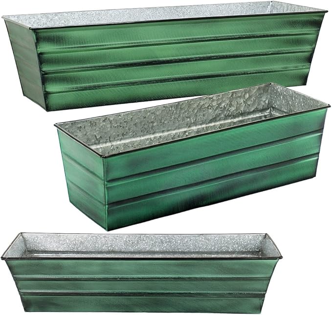 Achla Designs Galvanized Window Flower Box Planter-Green-Large (35.5" L x 11" W x 9.5" D)