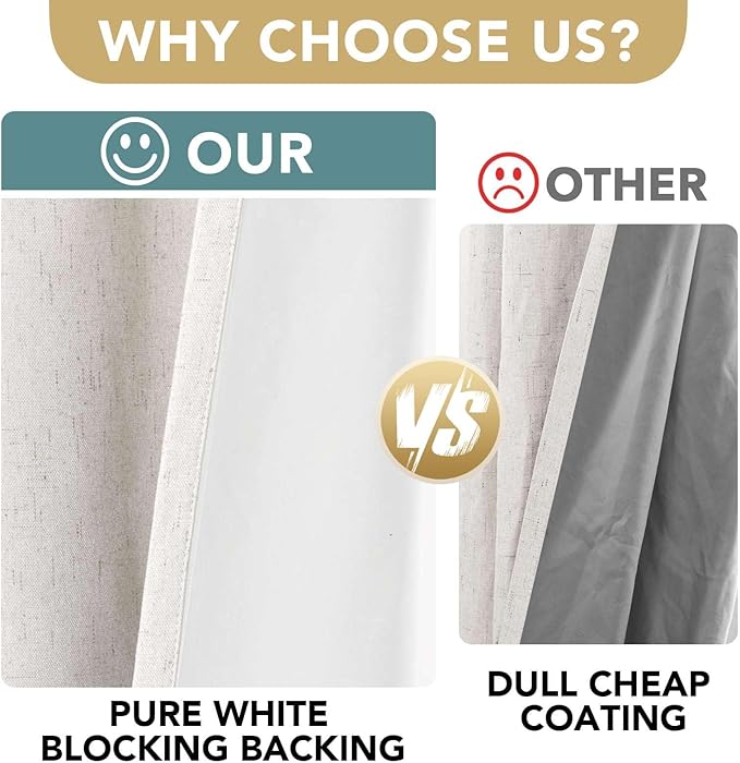 H.VERSAILTEX Ivory Blackout Curtains for Bedroom, Linen Blackout Curtains 108 Inches Long 100% Blackout Thermal Insulated Textured Curtain Draperies Grommet with White Liner, 2 Panels, Ivory