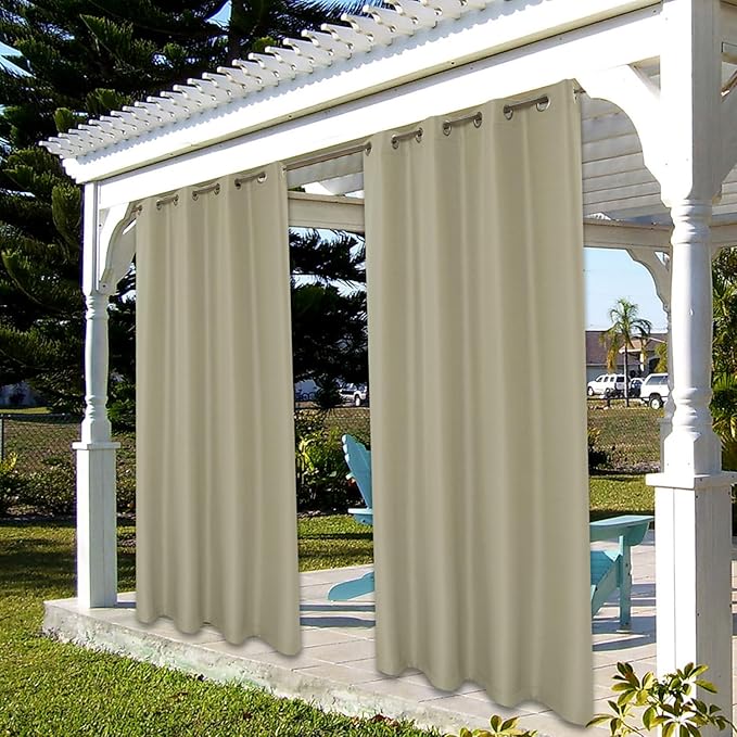 BONZER Outdoor Curtains for Patio Water Resistant Heavy Privacy Light Filtering Grommet Outside Curtains for Porch, Pergola, Gazebo, 1 Panel, 84W x 108L inch, Taupe