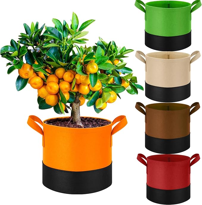 5 Gallon Fabric Grow Bags 5-Pack, 350G Heavy Duty Nonwoven Plant Pots with Handles, Breathable Root Pruning Containers for Vegetables Flowers Indoor Outdoor Gardening
