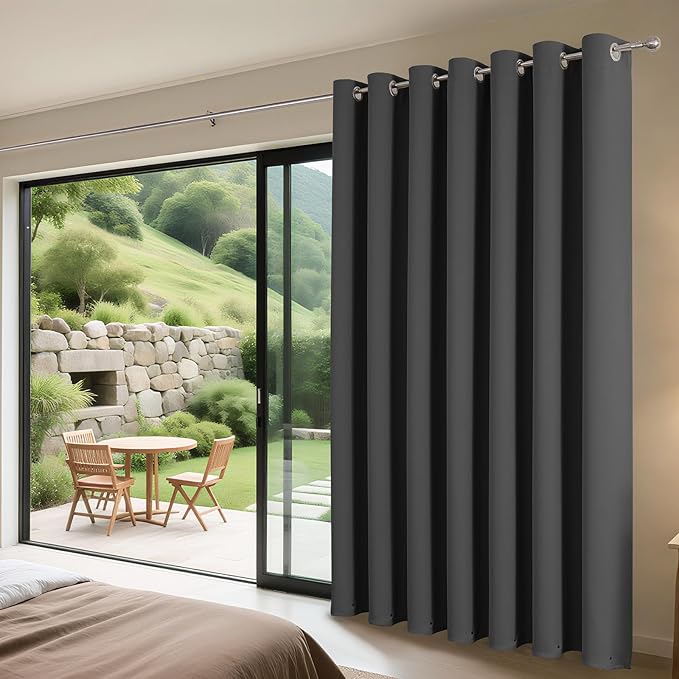 Joydeco Blackout Patio Sliding Door Curtains 96 Inches Long, Grommet Privacy Room Divider Curtains, Extra Wide Thermal Blackout Drapes for Bedroom Living Room (Grey, 100Wx96L, 1 Panel)