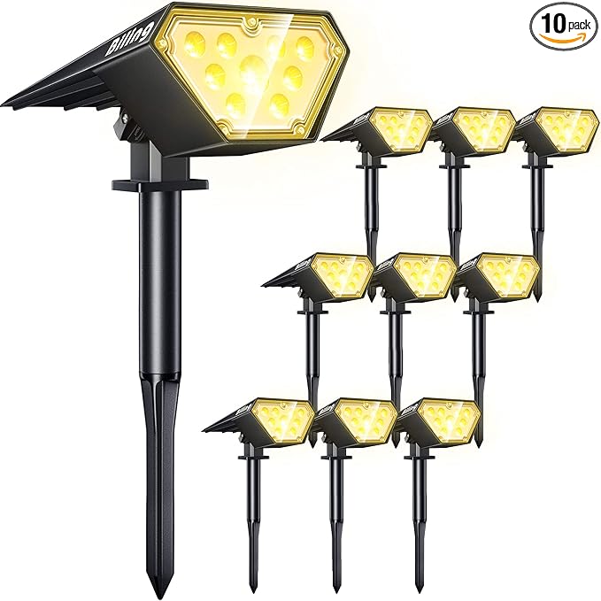 Biling Solar Spot Lights Outdoor, Bright 700 Lumen Solar Outdoor Lights IP67 Waterproof Adjustable Landscape Lights for Patio Pathway Yard Garden Driveway Pool - Warm White(10 Pack)