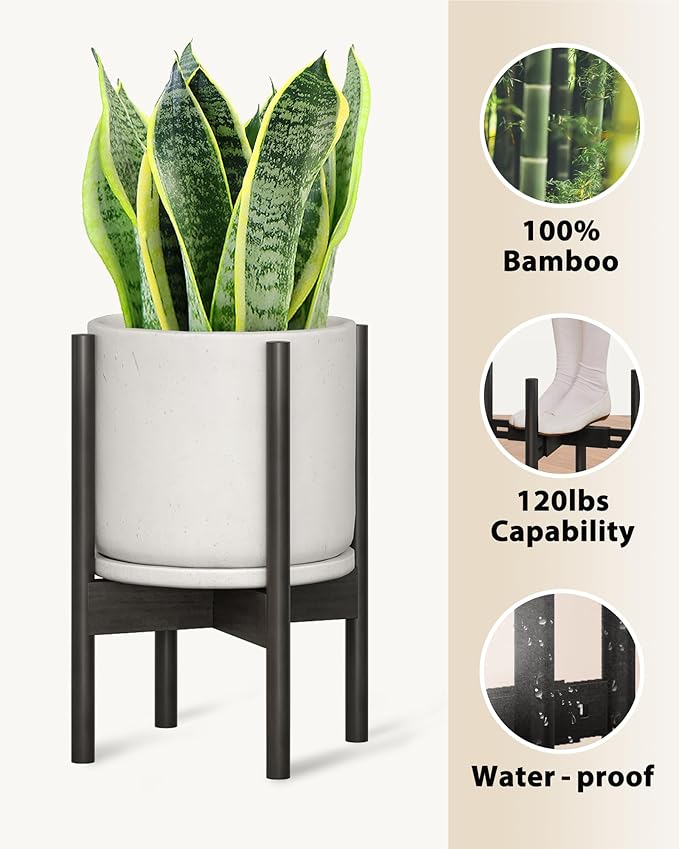 Adjustable Plant Stand Indoor, Bamboo Plant Stand Fits 8 9 10 11 12 Inches, Small Corner Planter Holder for Indoor Plants, Single Floor Plant Stands for Living Room Balcony, Inky