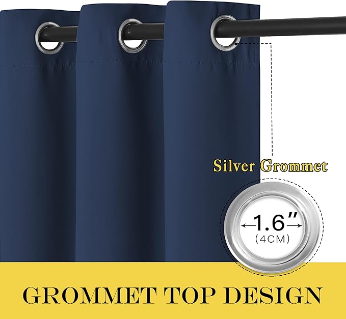 NICETOWN Blackout Navy Curtain for Windows 102 inch Length, Grommet Energy Saving Thermal Drapes Sound Reducing Window Treatments for Living Room, 1 Panel, W52 x L102