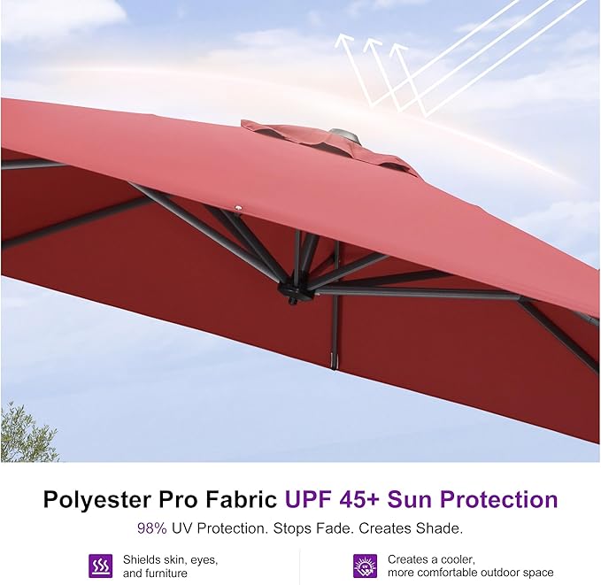 PURPLE LEAF 8 Feet Square Cantilever Umbrella Patio Umbrella with Base Outdoor Umbrella Aluminum Offset with 360-degree Rotation for Garden Deck Pool Patio Terra