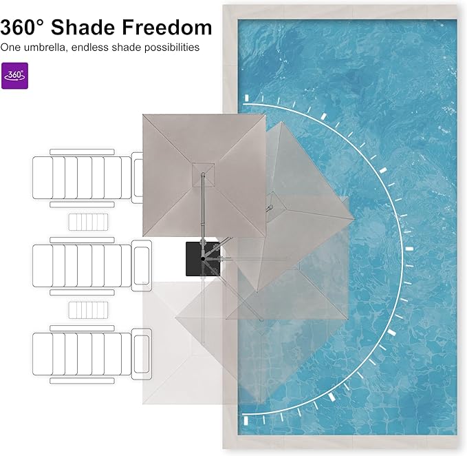 PURPLE LEAF Patio Umbrella 10' X 10' Rectangle Cantilever Umbrella Large Aluminum Outdoor Umbrellas with 360-degree Rotation & UPF40+ Premium Fabric for Deck Pool Garden Yard, Ash Mocha