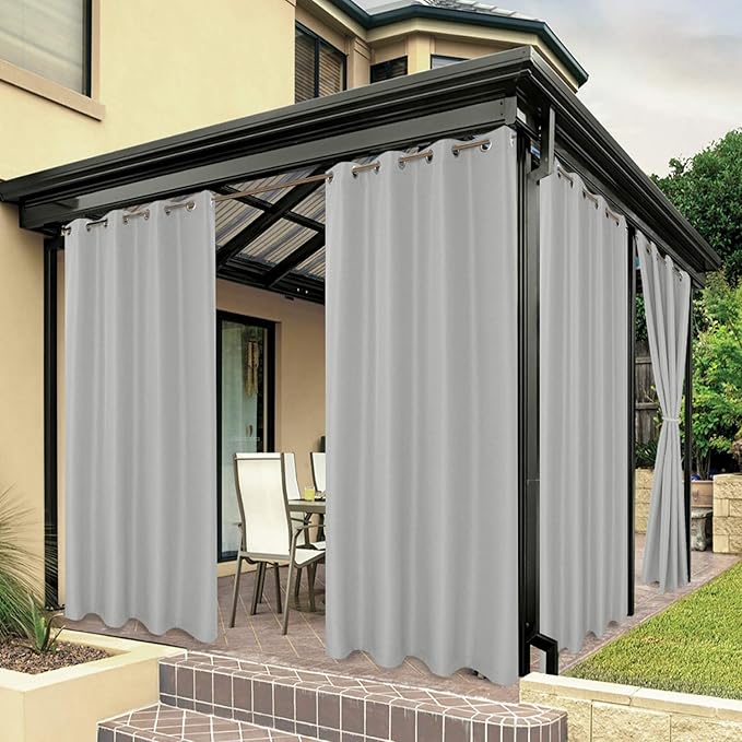 BONZER Outdoor Curtains for Patio Waterproof Thick Privacy Grommet Light Filtering Outside Curtains for Porch Pergola Gazebo Deck, 1 Panel, 54W x 84L inch, Silver