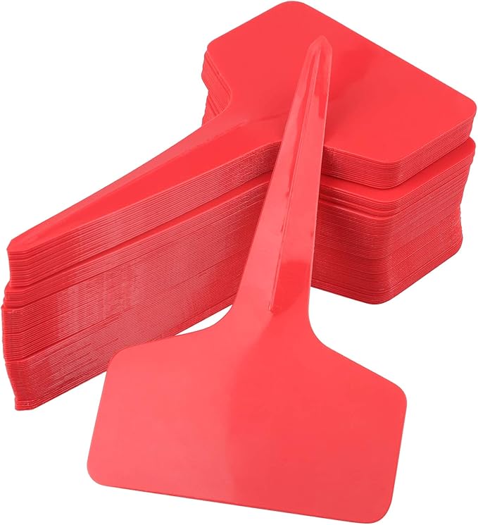 Red Plant labels,100 Pcs 6 x10cm Plastic Plant T-Type Tags Nursery Garden Labels