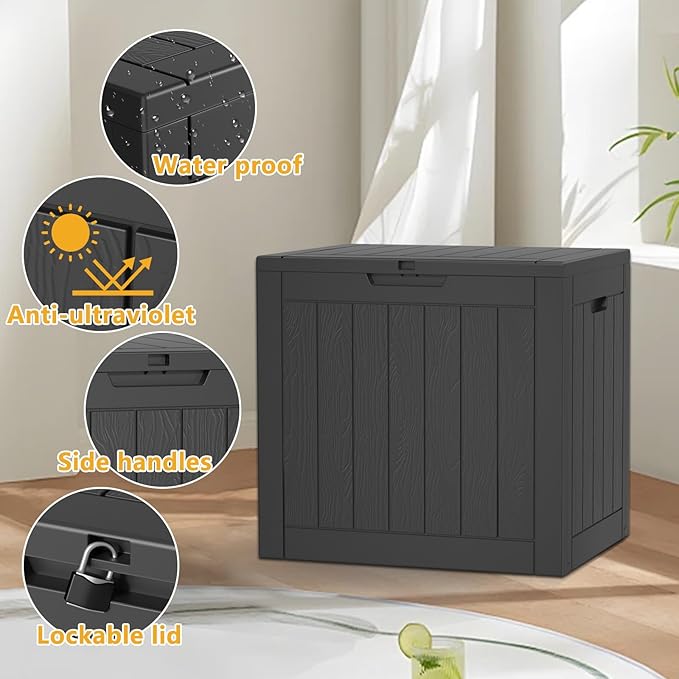 36 Gallon Outdoor Deck Box, Lockable Waterproof Outdoor Storage Boxes For Garden Tools,Indoor Cushions,Accessories Outside Storage Resin Weatherproof Container(Black)