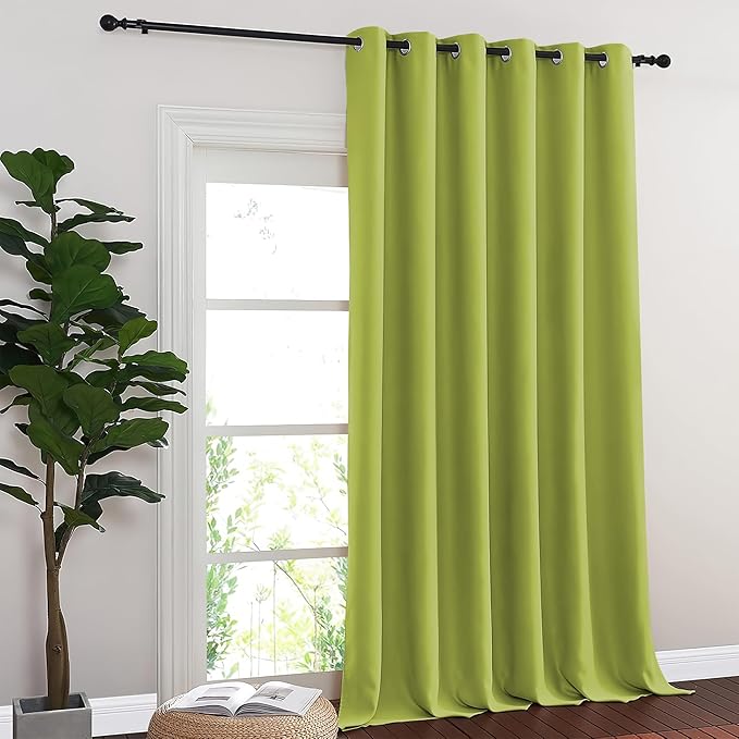 NICETOWN Sliding Door Curtain 108 Inches Long - Blackout Thermal Insulated Grommet Room Divider Privacy Drape for Patio Glass Door, 1 Panel, Fresh Green, 100 Inch Extra Wide
