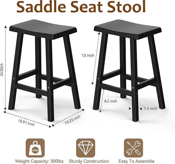 Bar Stools Outdoor Set of 4, Waterproof Modern Durable Resin Saddle Seat,Counter Stool Sturdy Modern Stylish, All-Weather Barstools for Patio, Balcony, or Kitchen Counter(24'')