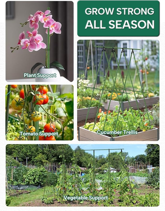 Breeze Touch Garden Trellis for Climbing Plants Outdoor, 30 Pack 17" Tomato Stakes Set with Clips & Connectors,Garden Plant Stakes, Tomato Frame, Cucumber Trellis for Raised Bed & Potted Plants