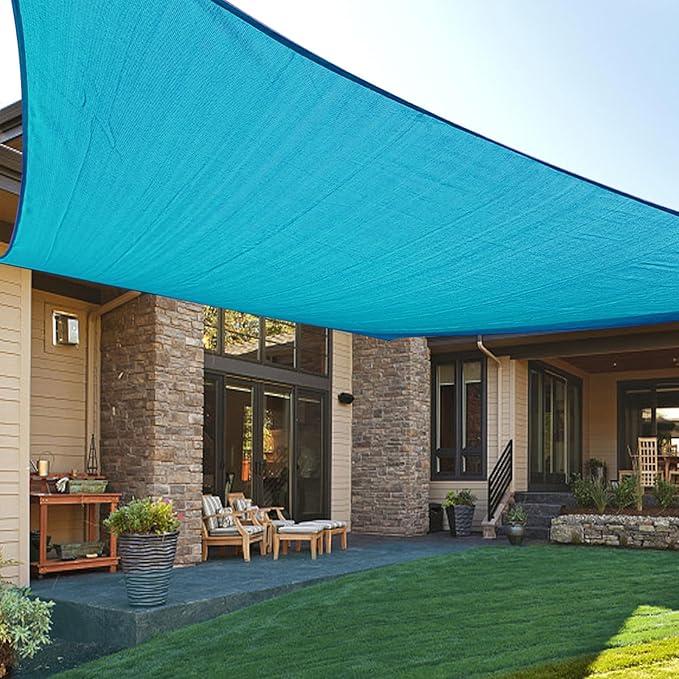 LOVE STORY Custom Size 10'x18' Turquoise Blue Sun Shade Sail Rectangle UV Block Canopy Patio Sail Sunshades Fabric for Outdoor Garden Carport (We Make Custom Size)