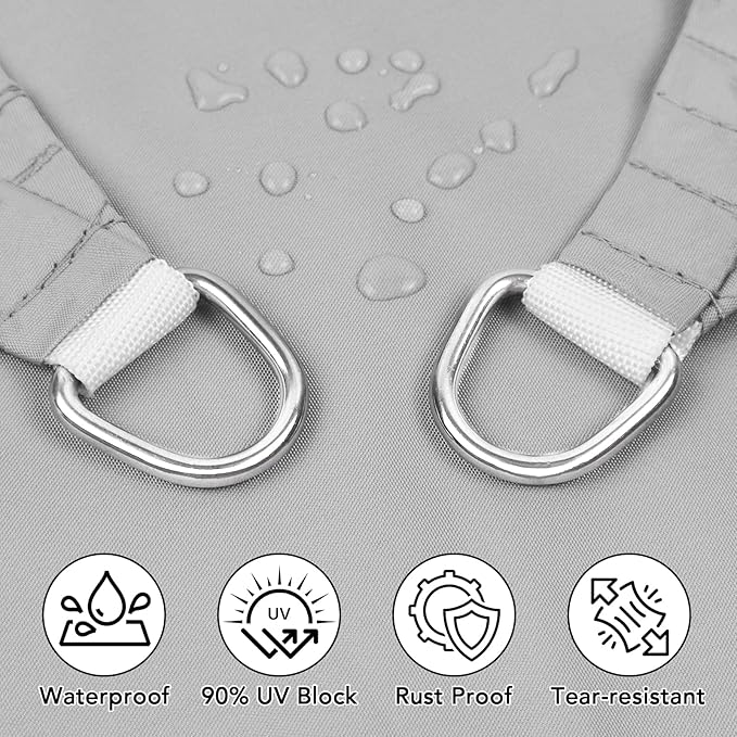 Artpuch Waterproof Sun Shade Sail, 10'x13' Light Grey Rectangular, UV Resistant Rain Canopy, Curved Edges Shade Cloth for Outdoor Patio, Deck, Yard