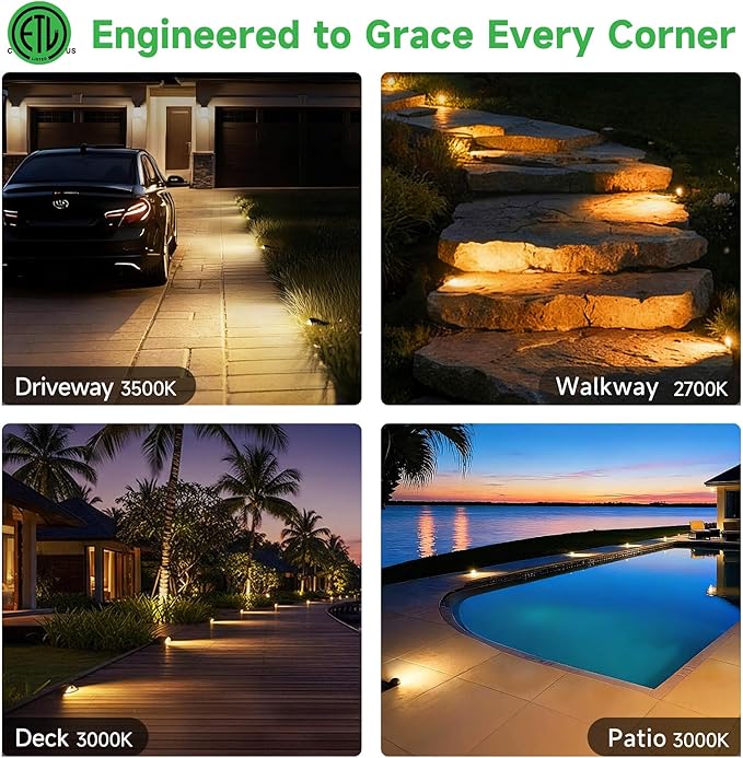 Low Voltage Well Lights - 5 Colors Temp IP67 In-Ground Light, 2700K/3000K/3500K/4000K/5000K Outdoor 12V LED Turret Top Landscape Lighting, ORB Aluminum for Pathway Deck Patio 3W 170LM