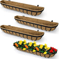 4 Pack 30 Inch Window Deck Railing Planter Boxes with Coconut Liner, Large Hanging Window Flower Boxes Metal Railing Planter for Balcony Fence Porch (4, 30 Inch)