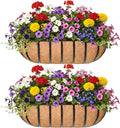 30“ Window Box Railing Planter with Coco Liner Metal Wall-Mounted Coconut Liner Planter Basket English Horse Trough Planters for Outdoor Deck Balcony Porch Fence Patio Black (2 Pack)
