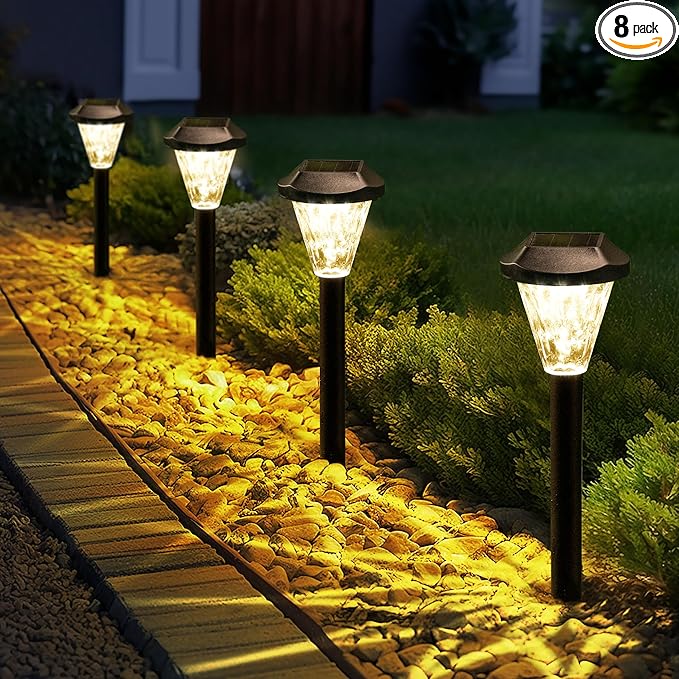 GIGALUMI 8 Pack Solar Lights Outdoor Waterproof, Outdoor Solar Lights for Yard, Solar Garden Lights, Yard Decorations Outdoor for Pathway, Patio, Garden, Driveway, Lawn, and Landscape(Warm White)