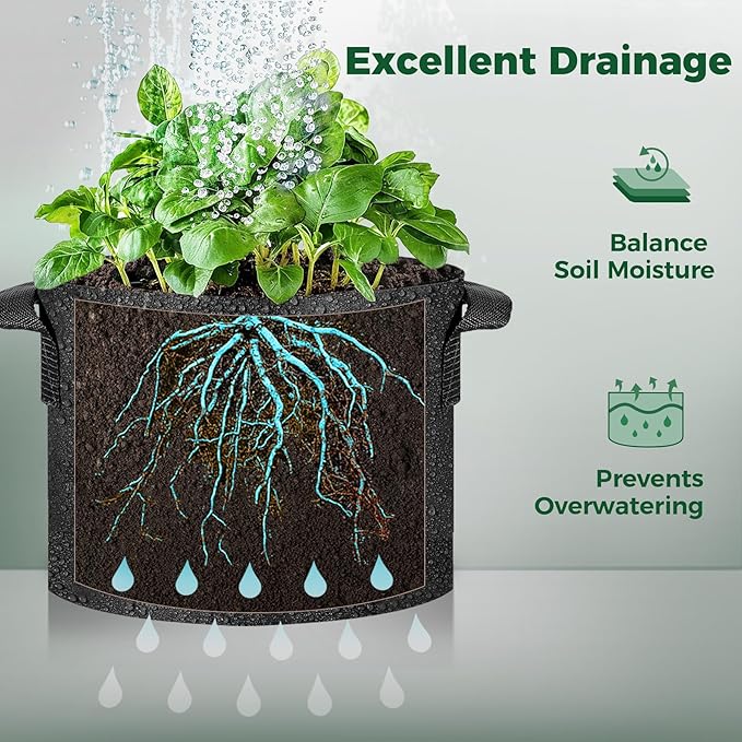 T4U 20 Gallon Grow Bags, Upgrade Fabric Grow Bags with Handles, Thickened Garden Plant Pots for Planting Vegetables, Tomato Planter, Smart Pots for Plants (5 Pack 20 Gal)