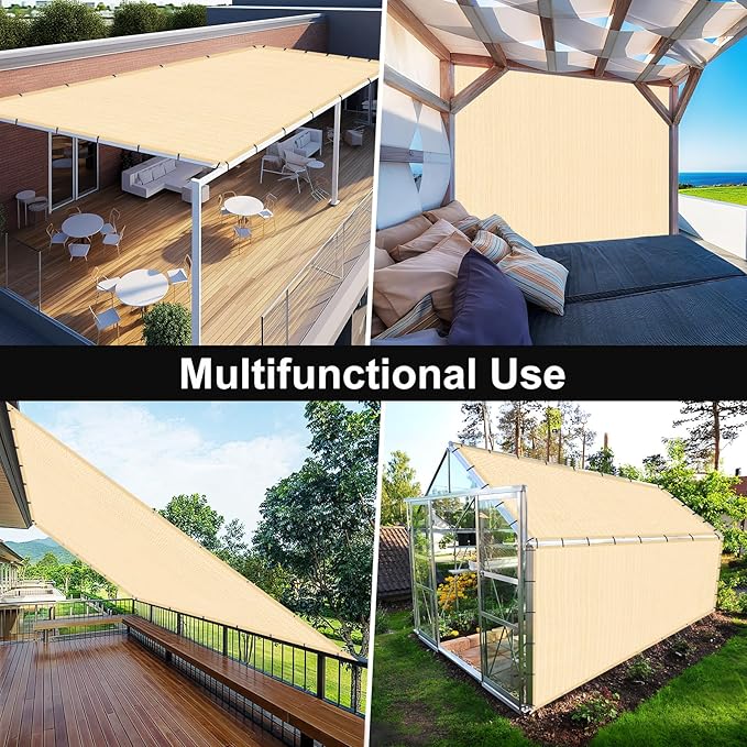 Artpuch 90% Sun Shade Cloth, 12 x 12 FT Pergola Shade Cover Canopy with Grommets, Sun Screen Fabric Tarp for Patio, Outdoor, Garden, Backyard, Wheat