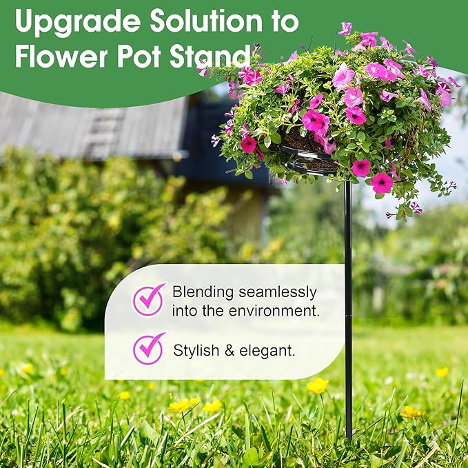 Tellingyou 4 Pack Adjustable Outdoor Flower Pot Stand, Metal Outdoor Plant Stands, Spring Summer Versatile Plant Stand Garden Stake for Display Plants, Elegant Solution for Landscaping Decor (Black)