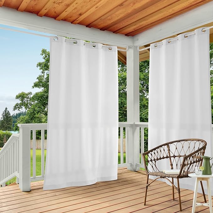 TOWN & COUNTRY BASICS Cabana Solid Heavyweight Indoor Outdoor Curtains, Light Filtering Opacity with Grommet Top, Water Repellent, 2-Pack Set, 54"x96", Winter White