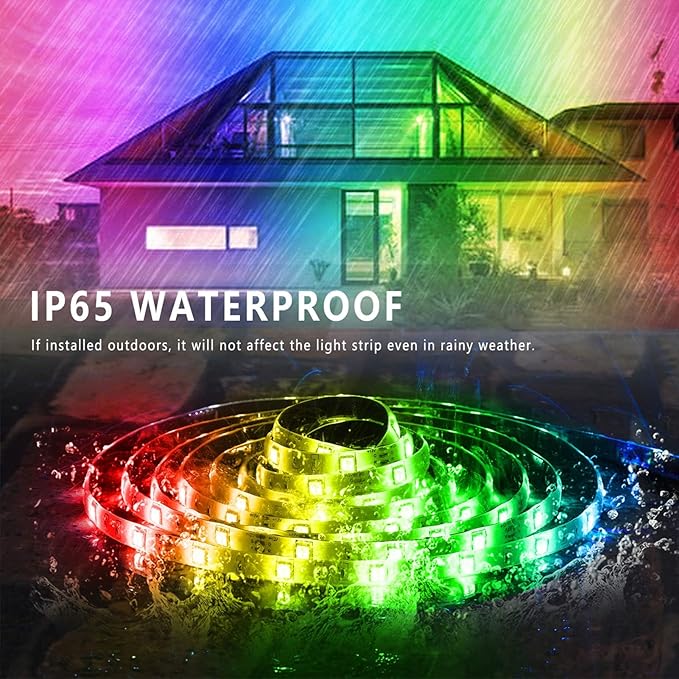 Outdoor Led Strip Lights Waterproof 98ft (1 Roll), Ip65 Outside Led Light Strip Waterproof with Remote and App Control, Exterior Led Rope Lights Music Syne RGB Strip Lights for Bedroom Decor