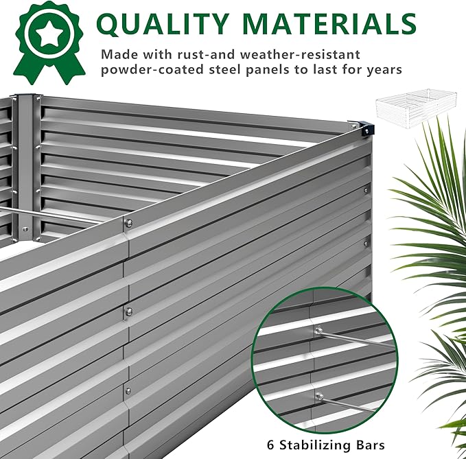 8x4x1.5FT Galvanized Raised Garden Bed,Vegetable Boxes-Rectangle Metal Flower Box,Large Planter Raised Beds Outdoor Garden for Planting,Fruit,Herb-Silver