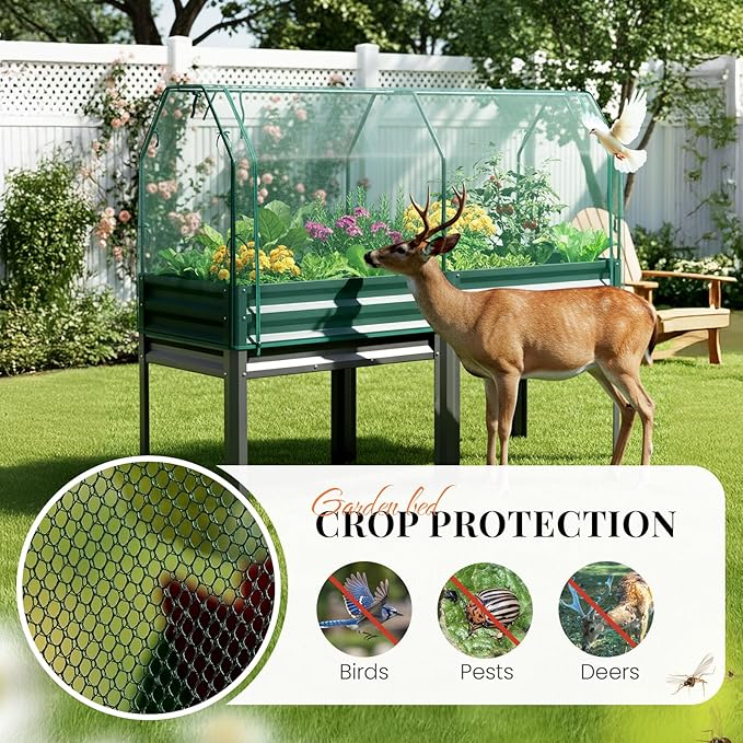 KING BIRD Large Raised Garden Bed with Netting Galvanized Elevated Planter Box with Legs 72×23×55 in for Backyard, Patio, Balcony, 700lb Capacity, Dark Grey