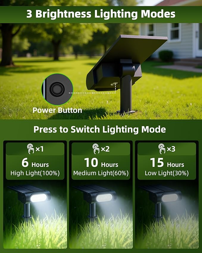 EZVALO Solar Spot Lights Outdoor IP67 Waterproof, Adjustable Solar Landscape Lights, 3 Lighting Modes Solar Spotlights for Outside Yard Garden Plant Trees Pathway Flag (Cool White-6Pack)